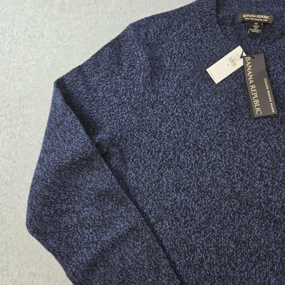 Banana Republic Sweater Mens M Blue‎ Crew Neck Pullover Chunky-Knit Wool Nylon
